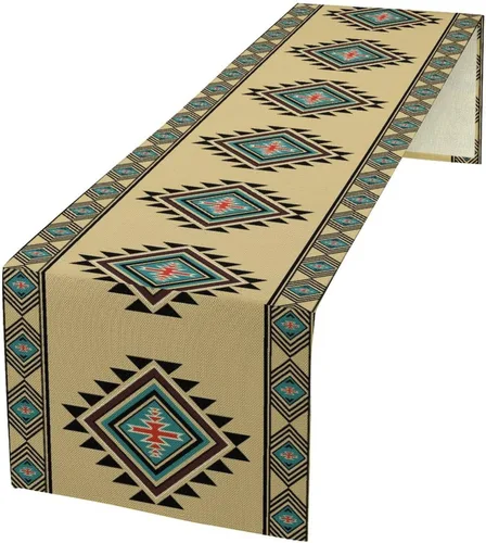 Miniatura 163 de Camino de mesa étnico del suroeste, navajo tribal nativo americano, bohemio, patrón geométrico azteca, camino de mesa para cocina, mesa de comedor