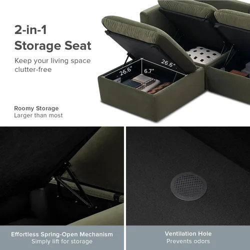 Miniatura 6 de mopio Sofá Seccional Modular de Gran Tamaño con Fundas Completamente Removibles y Almacenamiento, Convertible en U, Forma de L y Seccional Cama