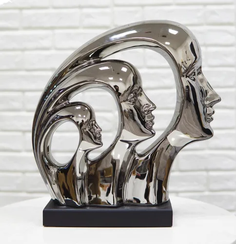 Miniatura 7 de Ebros Gift Plata plateada cerámica abstracta arte contemporáneo moderno 3 caras unidad familiar estatuilla decoración del hogar escultura como museo