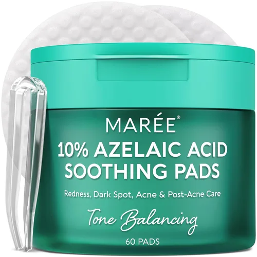 MAREE Almohadillas de ácido azelaico para aclarar el acné – Almohadillas exfoliantes con ácido glicólico y ácido hialurónico para la cara – Turquesa