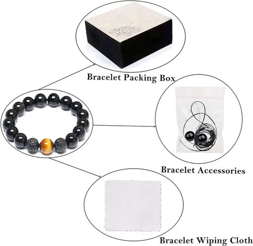 Miniatura 6 de Pulsera de obsidiana negra, pulsera de obsidiana negra Feng Shui para mujeres, hombres y parejas, hecha a mano con piedra tallada de ojo de tigre