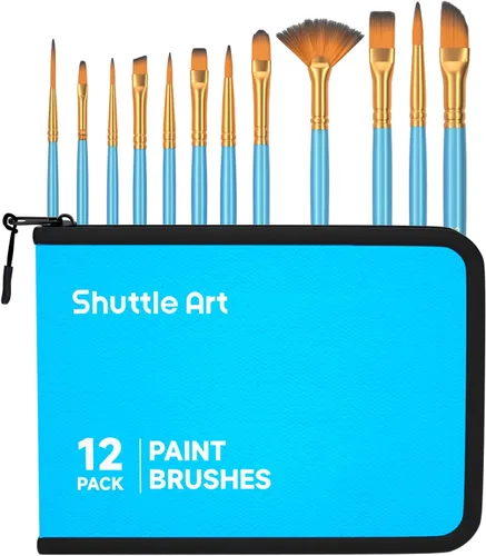 Miniatura 11 de Shuttle Art Juego de 12 pinceles de pintura con estuche, formas y tamaños surtidos para acrílico, acuarela, óleo y gouache, pinceles de artista Rosa