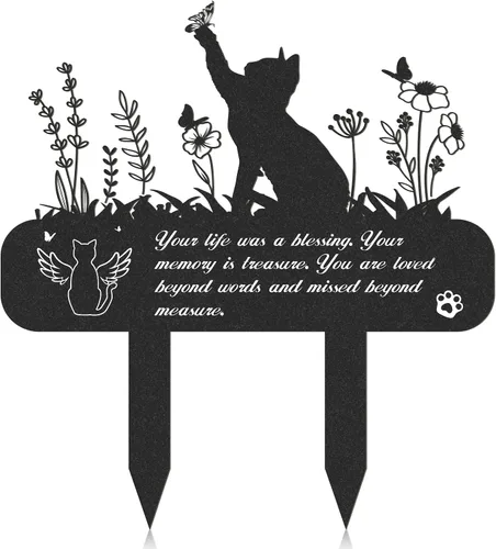 Rngmsi Marcadores de tumba para mascotas, placa conmemorativa de metal para gatos, estacas de cementerio impermeables, lápida para mascotas (13.4 x