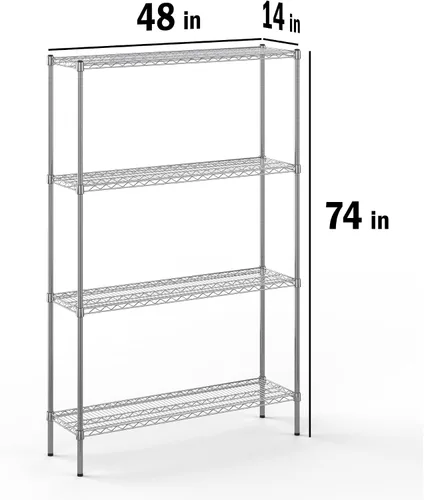 Miniatura 2 de Kit de estantería de alambre cromado de 4 niveles de 14 pulgadas de profundidad x 48 pulgadas de ancho x 74 pulgadas de alto Unidad de estante
