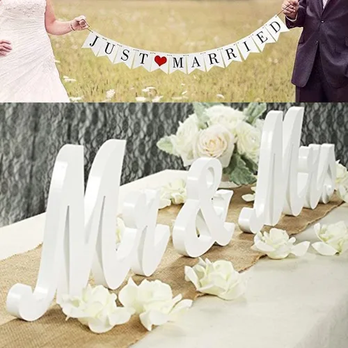 Miniatura 14 de Mr and Mrs Signs - Decoración de mesa de boda, letras independientes de madera para accesorios de fotos, decoración rústica, regalo de fiesta