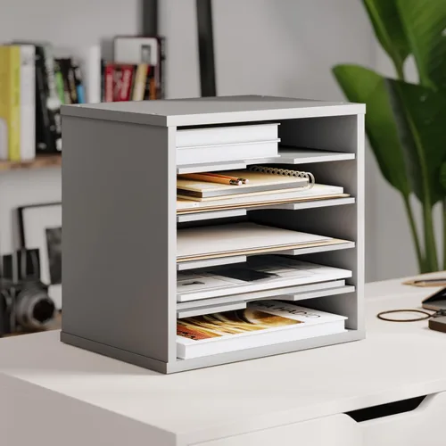 Miniatura 8 de Ballucci Organizador de archivos, clasificador de papel, estantes ajustables de 5 niveles, organizador de escritorio de oficina, 13 5/8 x 9 1/4 x 12