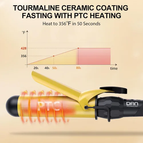 Miniatura 3 de DAN Technology Rizador de pelo de barril grande de 1 pulgada, rizador de pelo de cerámica turmalina con pantalla LCD (180 °F a 430 °F)