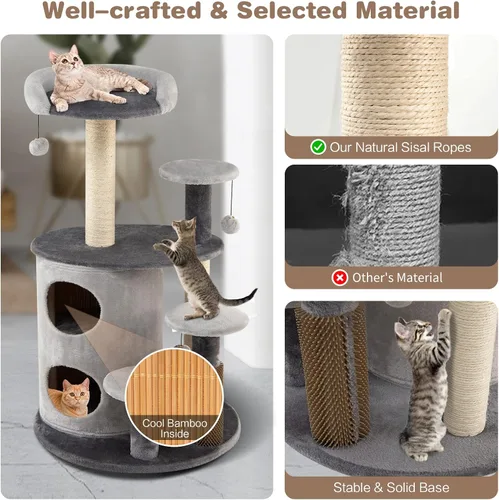 Miniatura 6 de Tangkula Árbol para gatos de interior, torre para gatos de varios niveles de 40 pulgadas con postes rascadores, percha superior, bolas de piel