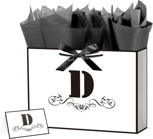 Miniatura 20 de ysmile Bolsa de regalo de letras con papel de seda para hombres, bolsa grande de 12 pulgadas, color blanco y negro, para cumpleaños, aniversario