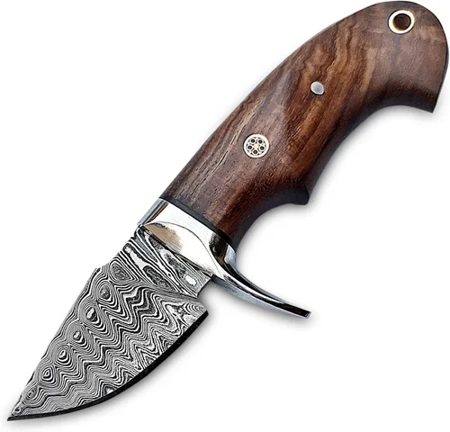 Miniatura 3 de Cuchillo de Desollar para Cuello de Acero de Damasco Hecho a Mano de 6", Mango de Palisandro con Protector de Acero y Funda de Cuero, Mejor Regalo