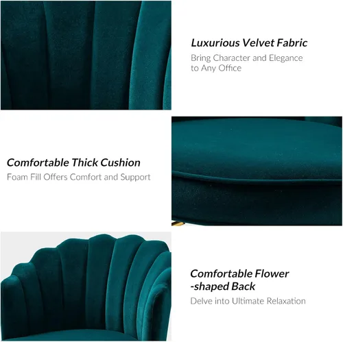 Miniatura 6 de HULALA HOME Silla de Oficina en Casa de Terciopelo con Base Dorada, Silla Moderna y Linda de Espuma para Mujer con Respaldo en Concha para Tocador