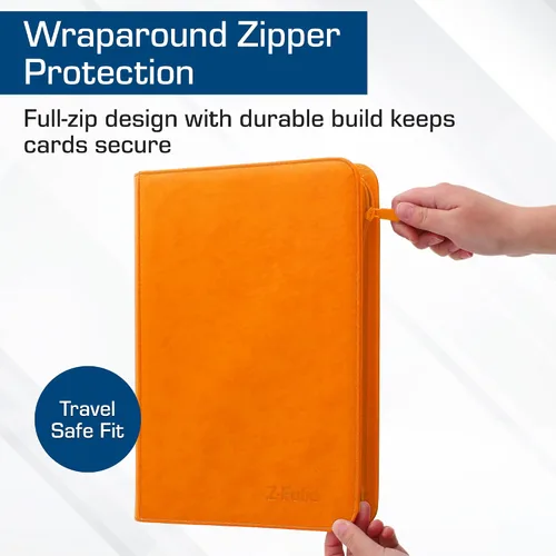 Miniatura 5 de BCW Z-Folio - Álbum LX de 9 bolsillos - Naranja Organizador de tarjetas con cremallera segura Carpeta de colección de tarjetas de cuero