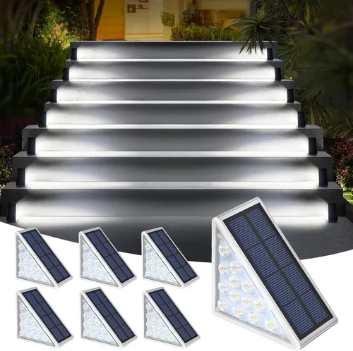 Miniatura 14 de AUDLES Luces solares LED impermeables para escaleras, luces de escalera para exteriores, luces solares blancas cálidas IP67, luces decorativas
