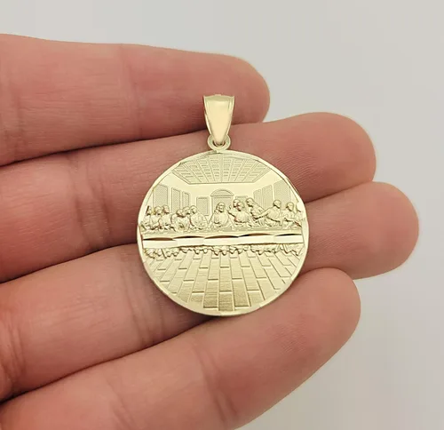 Miniatura 5 de AMZ Jewelry Medallón de la última cena de oro amarillo de 10 quilates, Oro