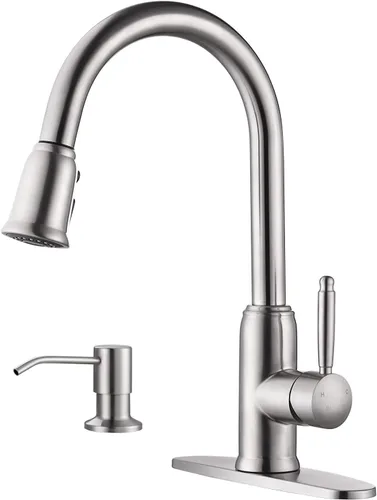 Miniatura 11 de Grifo de cocina de oro negro con rociador: WOWOW Grifo de fregadero de cocina de acero inoxidable 304 para 1 o 3 agujeros, llave mezcladora de arco