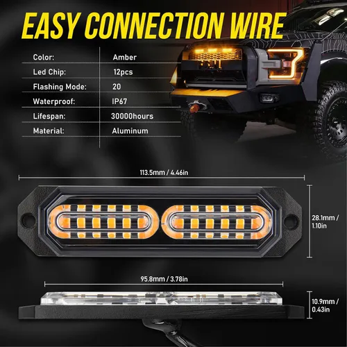 Miniatura 8 de Panel de control de luces estroboscópicas LED para rejilla, 20 modos intermitentes, montaje en superficie, 12 LED, impermeable, mini barra de luz