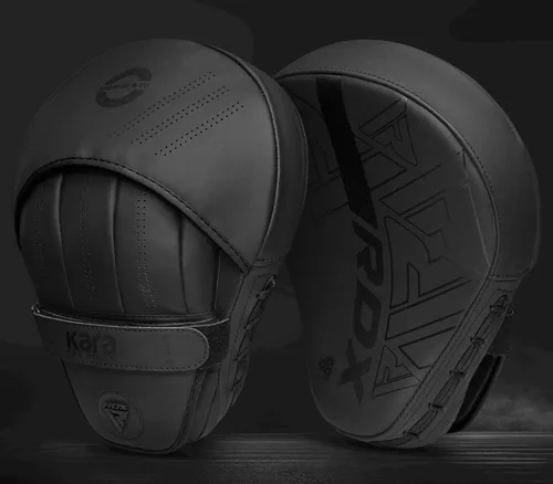 Miniatura 9 de RDX Almohadillas de boxeo Curvadas Focus Mits, Maya Hide Leather Kara Hook and jab Training Pads, correa ajustable ventilada, MMA Muay Thai
