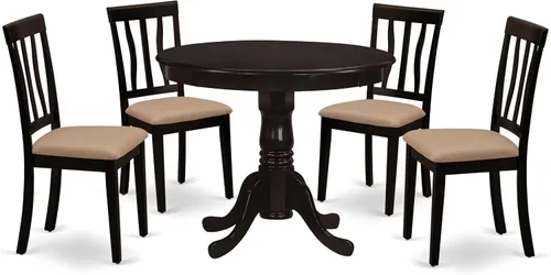 Miniatura 11 de East West Furniture ANTI3-OAK-C - Juego de mesa y sillas de cocina de 3 piezas que contiene una mesa de comedor redonda con pedestal y 2 sillas