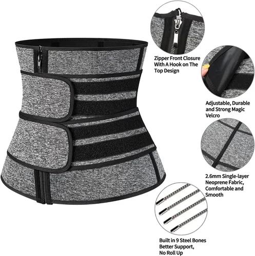 Miniatura 4 de KIWI RATA Corsé de neopreno para entrenamiento de cintura para hombre, cinturón de compresión extra para el vientre Gris - Dos correas