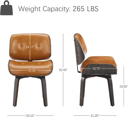 Miniatura 2 de Zouron Silla de comedor giratoria, silla de comedor tapizada de piel sintética con patas de madera, silla auxiliar moderna de mediados de siglo