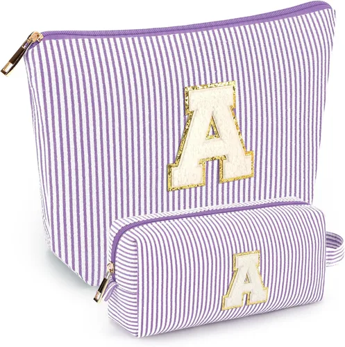 2 bolsas de maquillaje con iniciales para mujeres: bolsa de cosméticos para artículos de tocador de viaje, regalos de cumpleaños para niñas de 11,