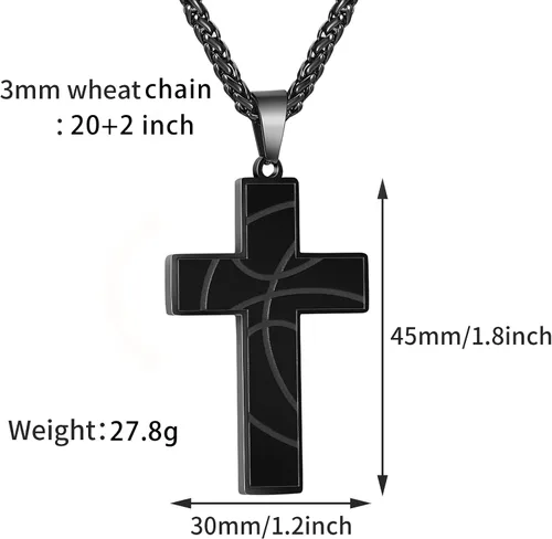 Miniatura 5 de Collar de cruz de baloncesto para niños con versículo bíblico inspirador, cadena colgante de acero inoxidable, joyería deportiva, regalo para hombres