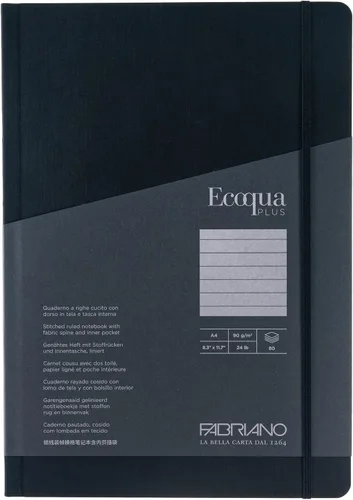 Miniatura 2 de Fabriano Ecoqua Plus Cuaderno encuadernado en tela, 8.3 x 11.7 pulgadas, A4, forrado, negro