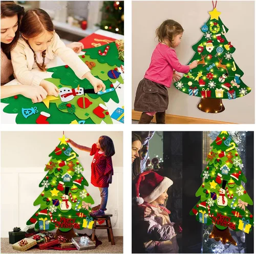 Miniatura 2 de Juego de árbol de Navidad de fieltro para bricolaje, 32 piezas de adornos para colgar en la pared con luz LED, se puede reutilizar el árbol de A-9.8