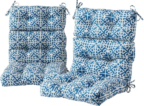 Miniatura 18 de Cojines para silla de respaldo alto para exteriores, diseño de asiento y respaldo con bisagras de una pieza, reversibles con 4 lazos, tela