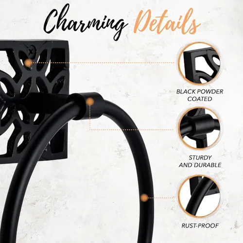 Miniatura 3 de Autumn Alley Toallero de baño, soporte para toallas de mano negro mate, soporte de pared moderno para baño y cocina, accesorios de baño negros