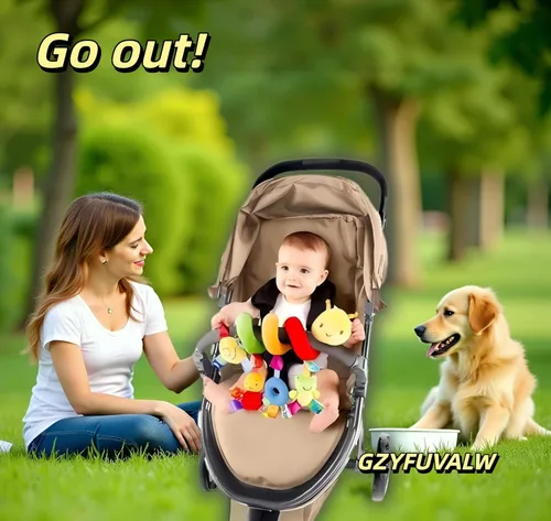 Miniatura 6 de Asiento de coche y cochecito de juguete, juguetes para bebés, juguetes de dibujos animados de interacción sensorial con campanas sonoras, colgar