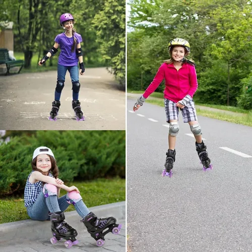 Miniatura 6 de Patines ajustables para niños pequeños con ruedas iluminadas para niños y niñas principiantes para deportes de interior y exterior Morado y negro
