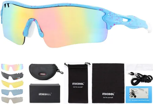 ITSCOOL Gafas de sol deportivas polarizadas con 5 lentes intercambiables para hombres y mujeres, softbol, béisbol, pickleball ciclismo