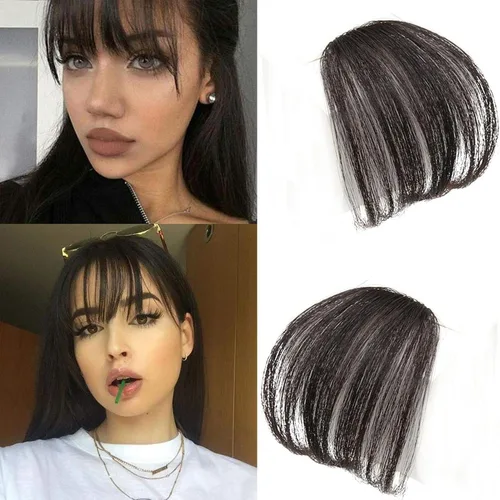Miniatura 2 de Flequillo con clip de cabello humano, clip de cabello negro natural, flequillo de cortina de aire para mujer, clips de flequillo para mujer