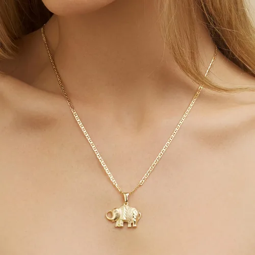 Miniatura 3 de Barzel Collar de elefante chapado en oro de 18 quilates con cadena marina plana - Hecho en Brasil