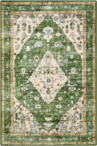 Miniatura 9 de Lahome Alfombra tribal bohemia de 2 x 3 pies, alfombra verde pequeña para entrada, suave, antideslizante, lavable, alfombra de baño bohemia de pelo