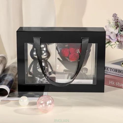 Miniatura 3 de Caja de regalo negra con ventana, caja de regalo magnética transparente para regalo, caja de propuesta de padrino de boda (10.5 x 7.5 x 3 pulgadas)