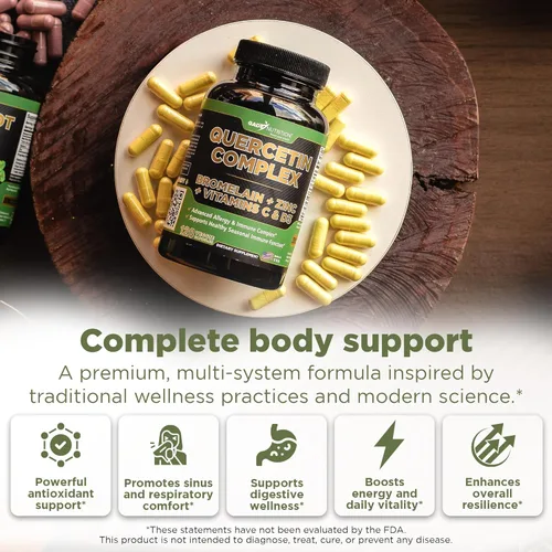 Miniatura 2 de Gade Nutrition Quercetina orgánica con bromelina vitamina C y zinc Suplemento de apoyo inmunológico Quercetina 500mg Cápsulas Bioflavonoides