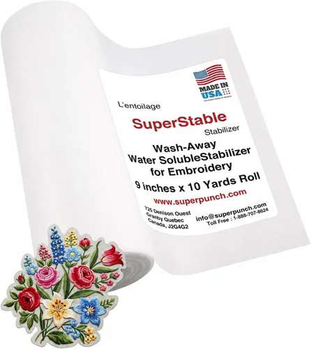 Superpunch Wash Away - Estabilizador de bordado soluble en agua, rollo de 9 pulgadas x 10 yardas, película transparente para bordado a máquina,