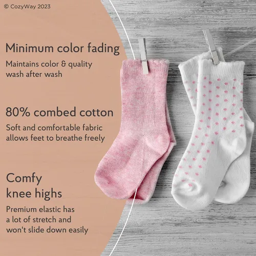 Miniatura 2 de CozyWay Calcetines altos hasta la rodilla, calcetines largos para recién nacidos, niñas y niños pequeños, uniformes con volantes, medias largas
