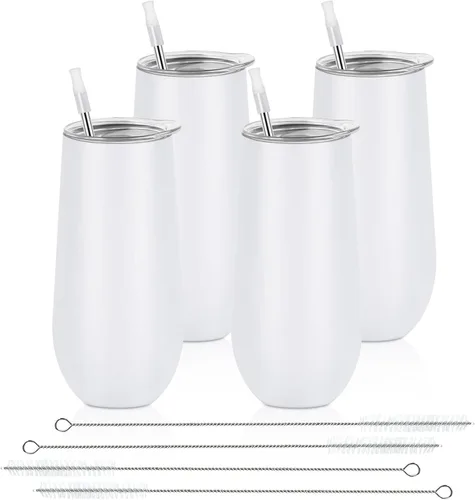 Miniatura 14 de Lifecapido Vasos de copa de champán sin tallo de 12 onzas, paquete de 12 vasos aislados de acero inoxidable para bodas, cumpleaños, Navidad (blanco)