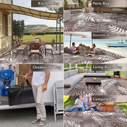 Miniatura 6 de Alfombras para Exteriores 9'x12' para Patios, Alfombra de Paja de Plástico Reversible para Exteriores en Claro, Alfombra de Exterior Grande para RV