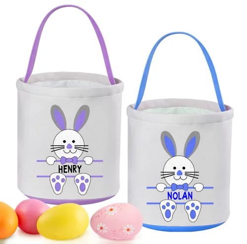 Miniatura 8 de Cestas de Pascua personalizadas para niños y niñas, paquete de 2, cesta de conejo de Pascua Touber para regalos, cesta de Pascua personalizada con 2