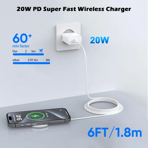 Miniatura 2 de Cargador magnético para iPhone 17, carga inalámbrica rápida Mag-Safe, paquete de 2 cargadores magnéticos de Apple de 6 pies con 2 paquetes USB C PD