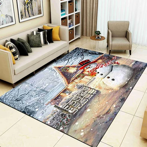 Miniatura 12 de Alfombra de área de decoración de habitación de Feliz Navidad, 2 x 3 pies, alfombra de árbol de Navidad con copos de nieve para dormitorio, alfombra