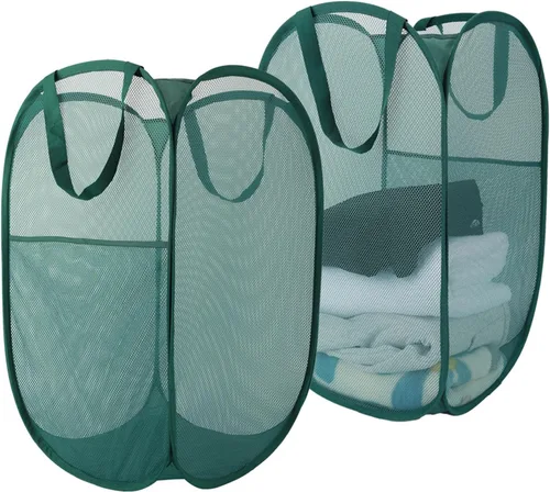 Miniatura 25 de Cesta de lavandería desplegable de malla extra grande de 100 litros con tapa y asas, paquete de 2, cesta de ropa sucia plegable XL