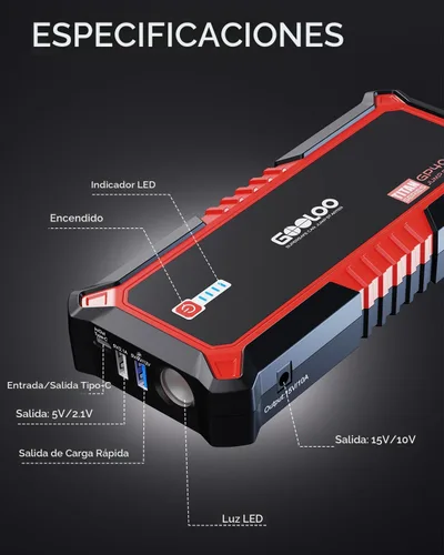 Miniatura 6 de GOOLOO - Arrancador de automóvil de 12 V con corriente máxima de 4000 A, arrancador de litio seguro para motor a gasolina o diésel de hasta 2.6