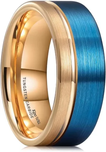 Miniatura 128 de King Will Anillo de boda de carburo de tungsteno para hombre con diseño de ranura, 6/7/0.315 in de ancho, acabado cepillado/pulido para hombre