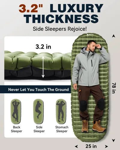 Miniatura 4 de Hikenture Colchoneta de dormir de camping con valor R 6.2, colchón ultraligero para todas las estaciones, alfombrilla de dormir compacta y aislada