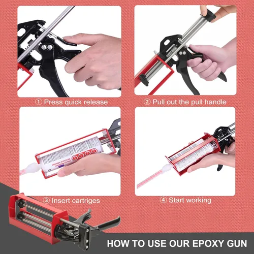 Miniatura 5 de Pistola epoxi de doble componente de 6.8 fl oz – Manual 1:1 y 2:1 aplicador adhesivo para epoxi, uretano, acrílico, pistola adhesiva de 2 partes
